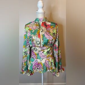Asos Design NWT Floral High Neck Hippie Long Sleeve Ruffle Blouse Sz 10